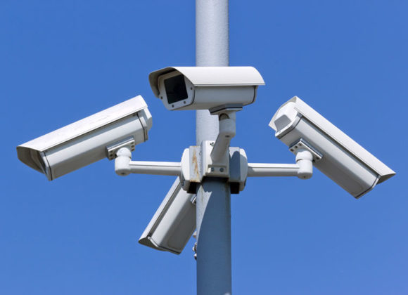 Security camera system on a post in Los Angeles CA